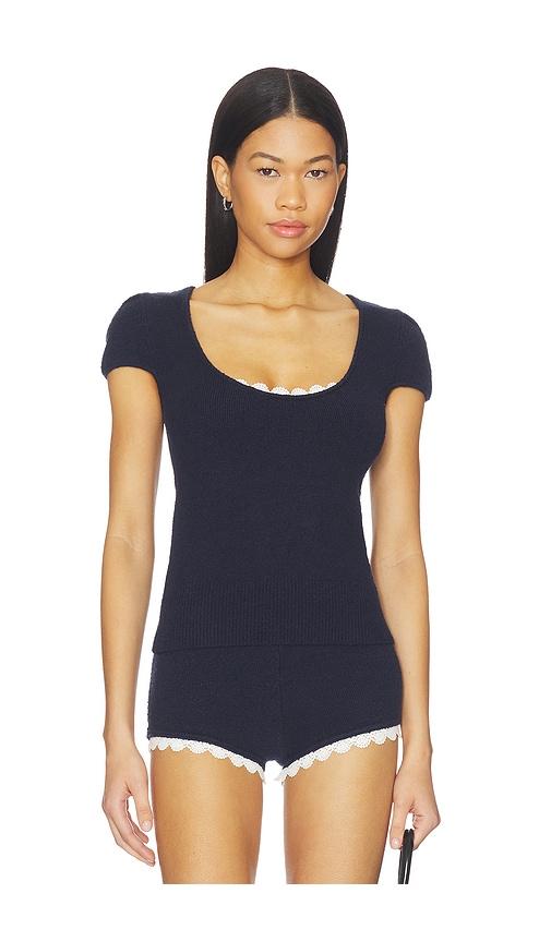 lpa champaux lace trim top in navy.