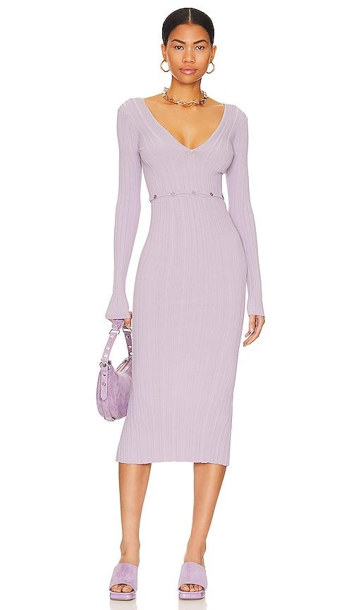 lpa delaire button off midi dress in lavender.