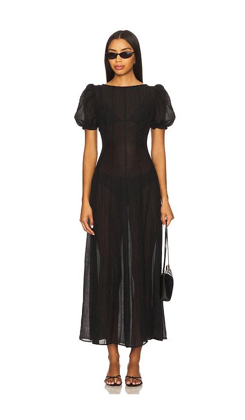 lpa emory midi dress in black.