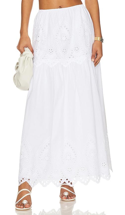 lpa francesca eyelet maxi skirt in white.