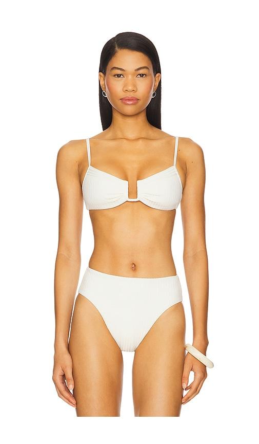 lspace eco ocean rib peyton bikini top in cream.