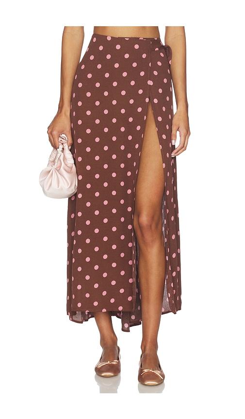 lspace ever wrap skirt in brown.