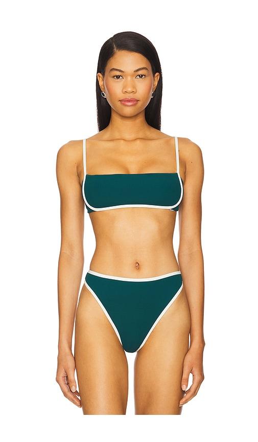lspace hazel bikini top in dark green.