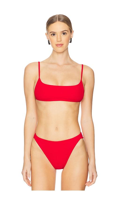 lspace kourt bikini top in red.