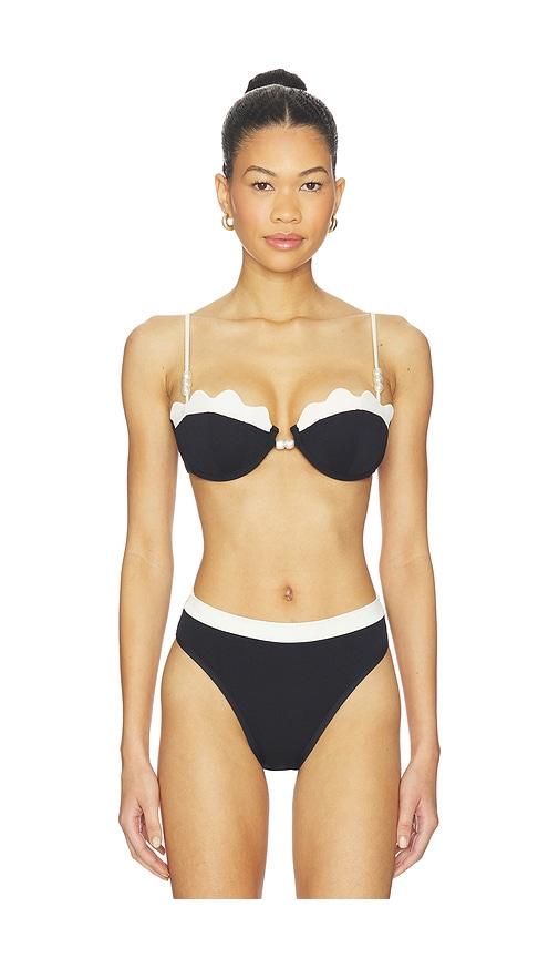 lspace sunrise seashell bikini top in black,white.