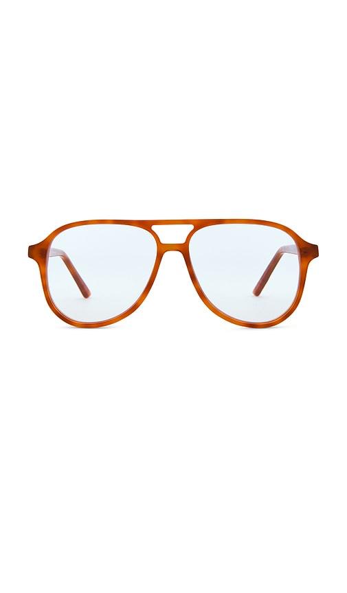 lu goldie scout blue light glasses in burnt orange.