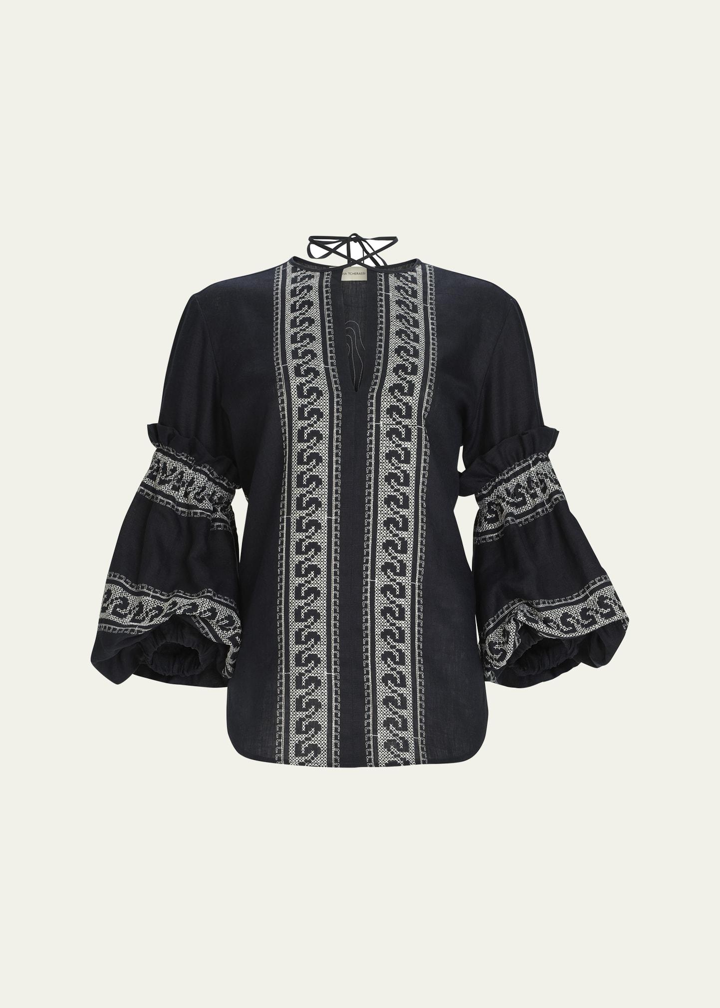 lucaya embroidered balloon-sleeve blouse