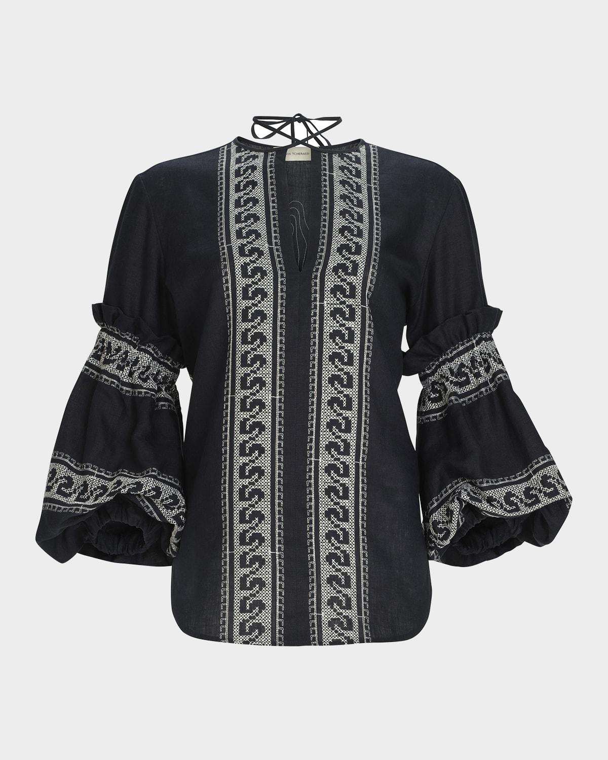 lucaya embroidered balloon-sleeve blouse