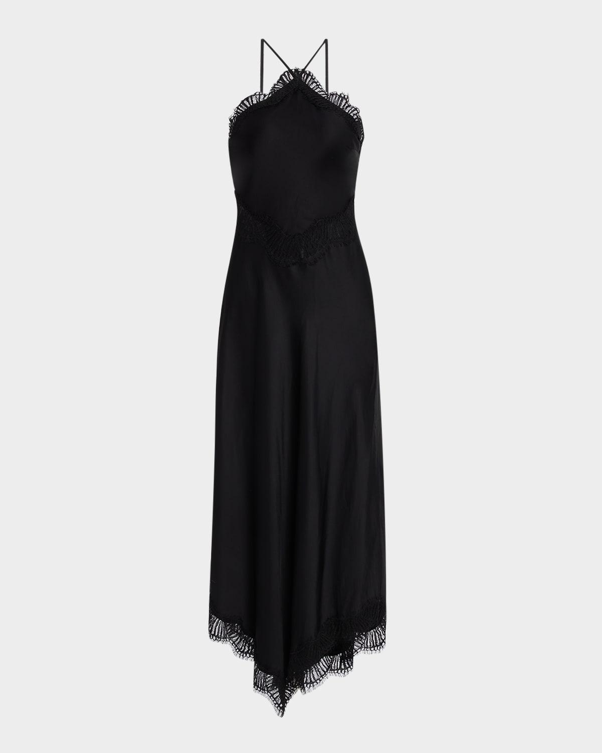 lucia lace satin halter midi dress