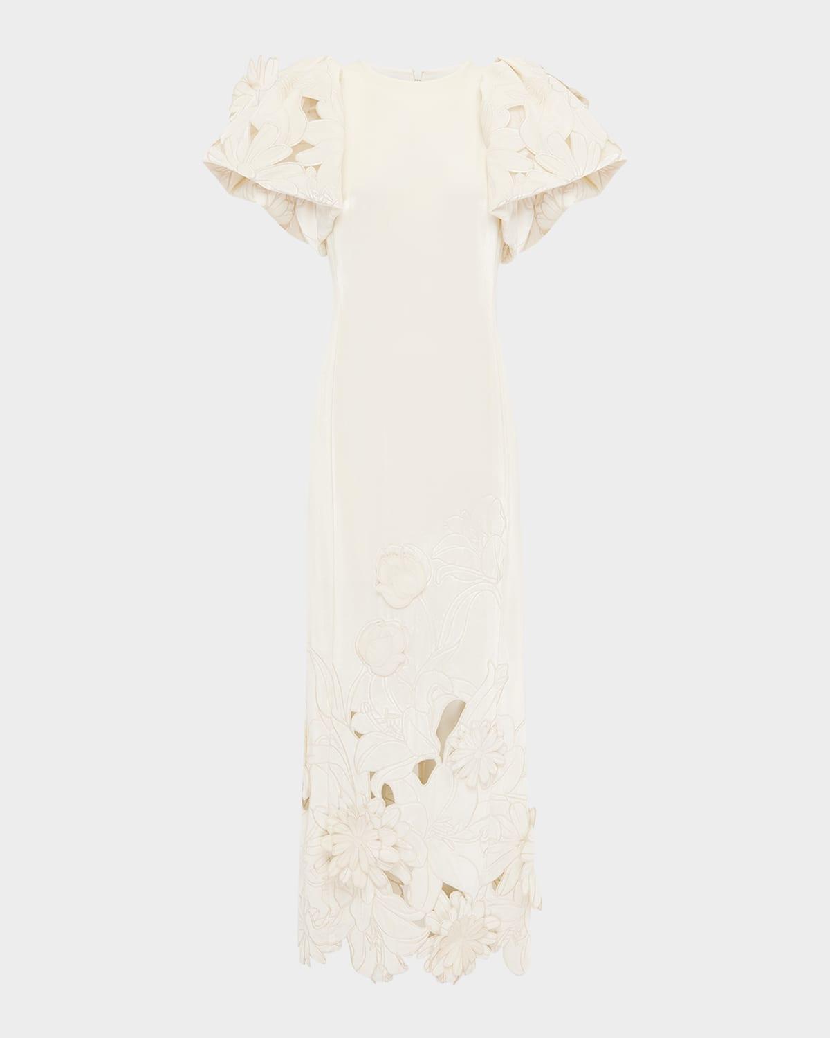 lucinda embroidered puff-sleeve velvet gown