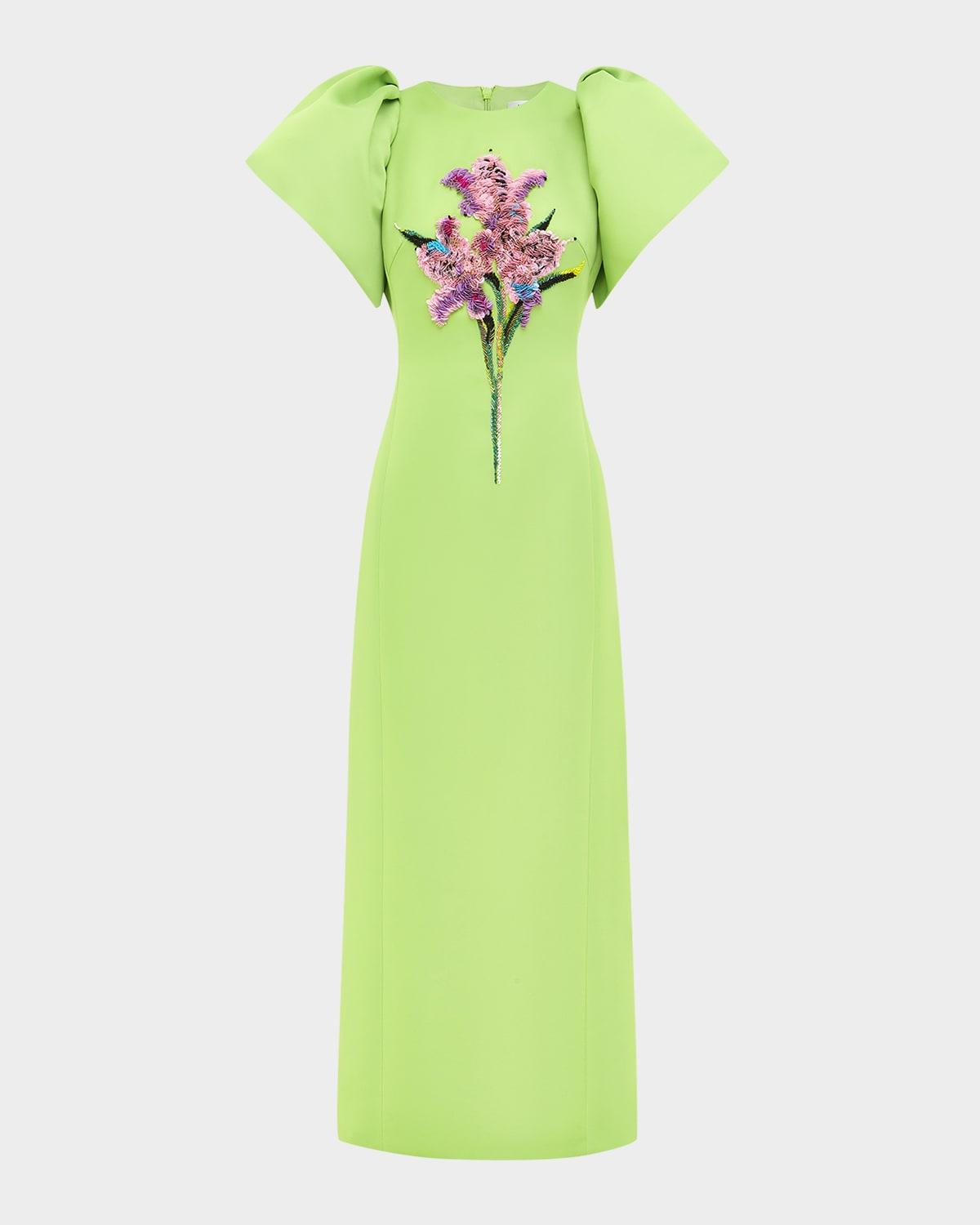 lucinda floral sequin puff-sleeve maxi dress