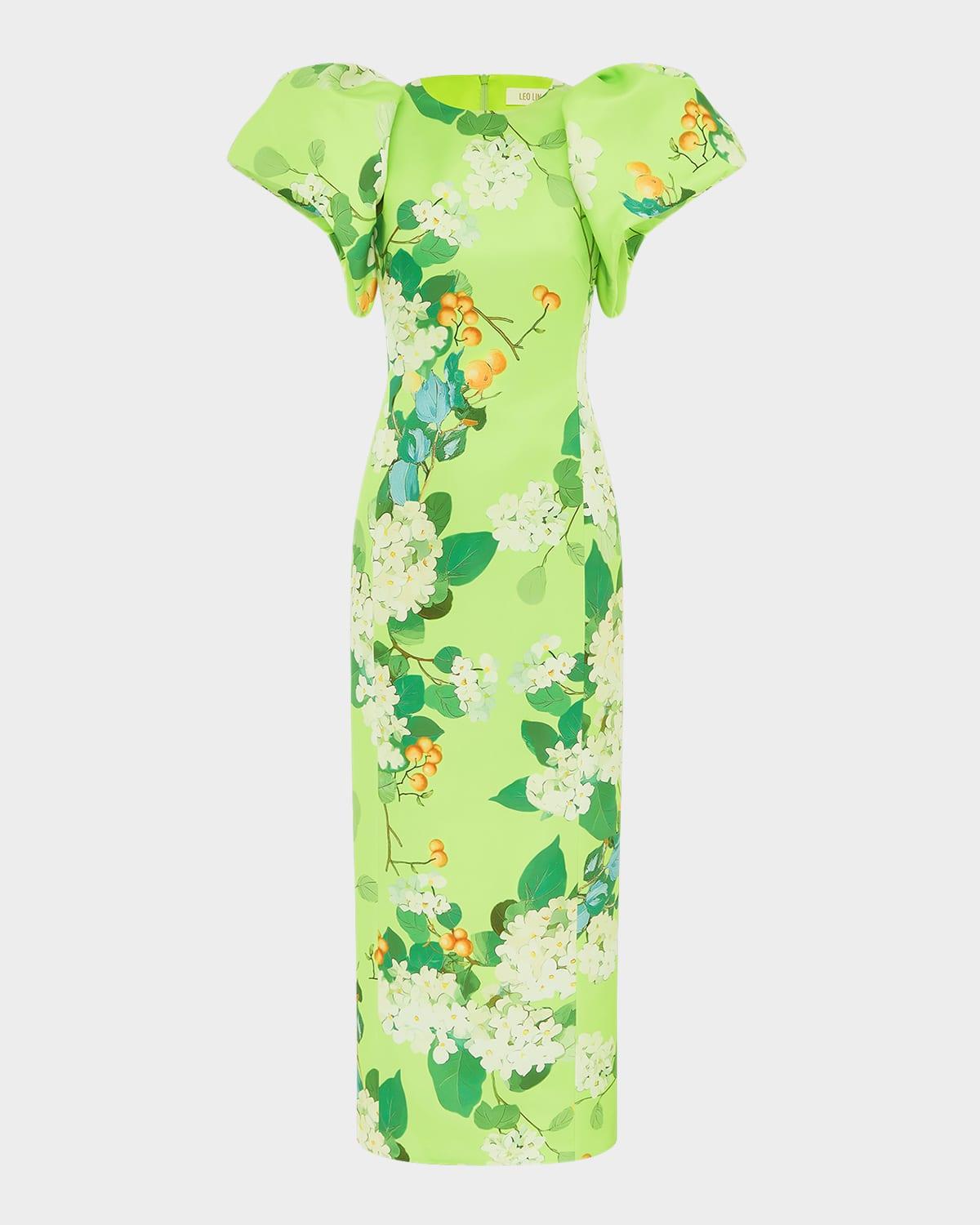 lucinda puff-sleeve column maxi dress