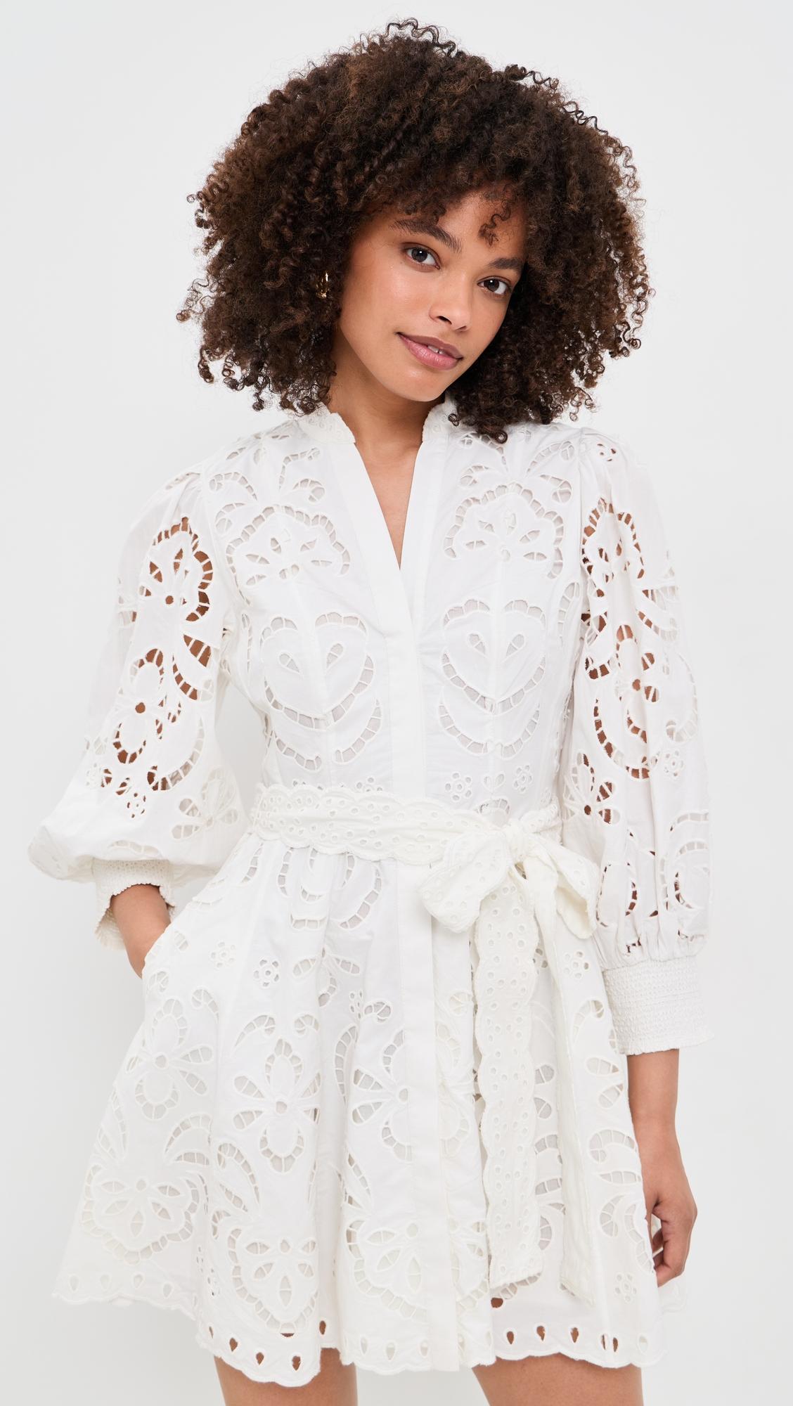 lucy embroidered long sleeve mini shirt dress