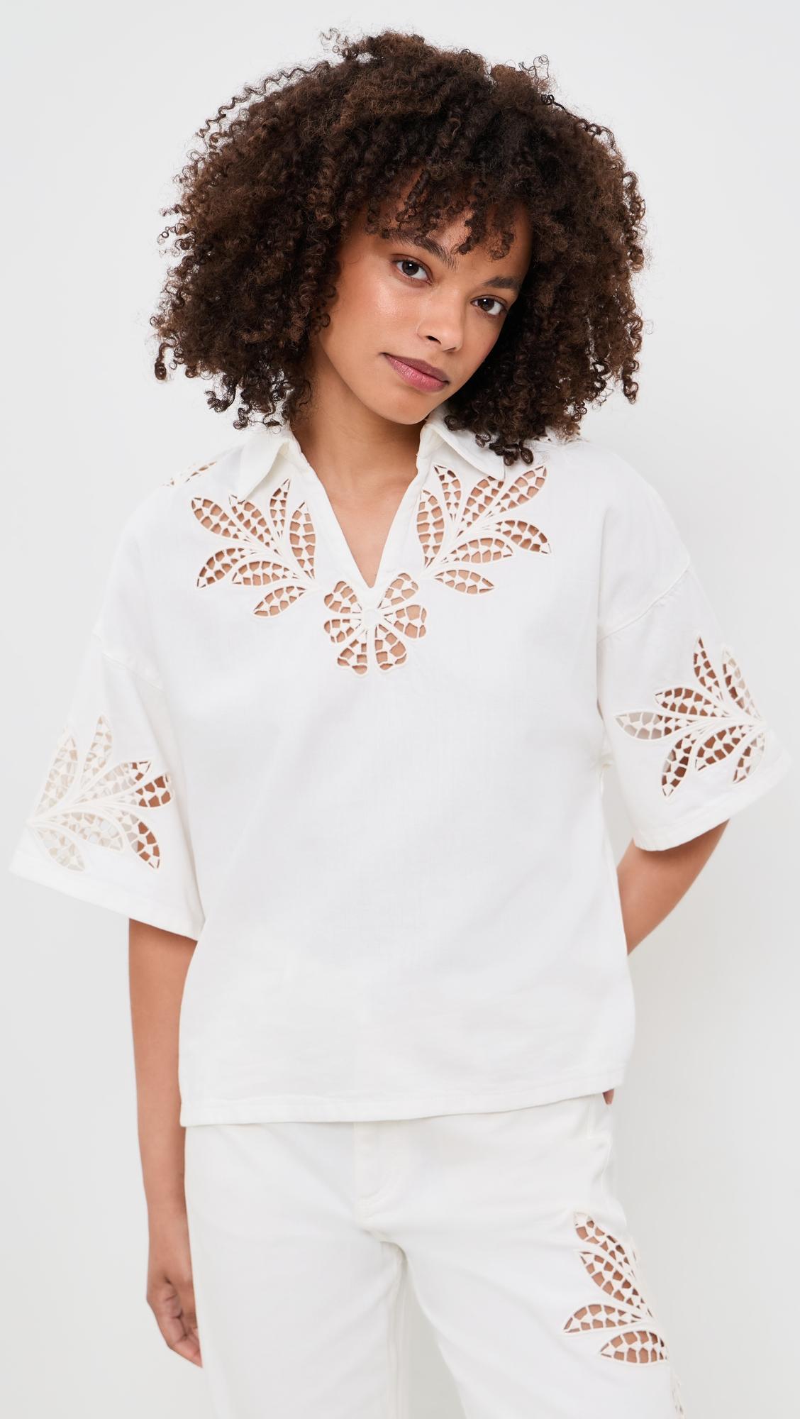 lucy floral cutout denim shirt