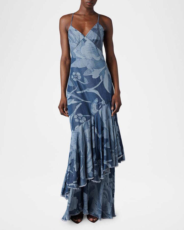 luisa floral-print ruffle maxi dress