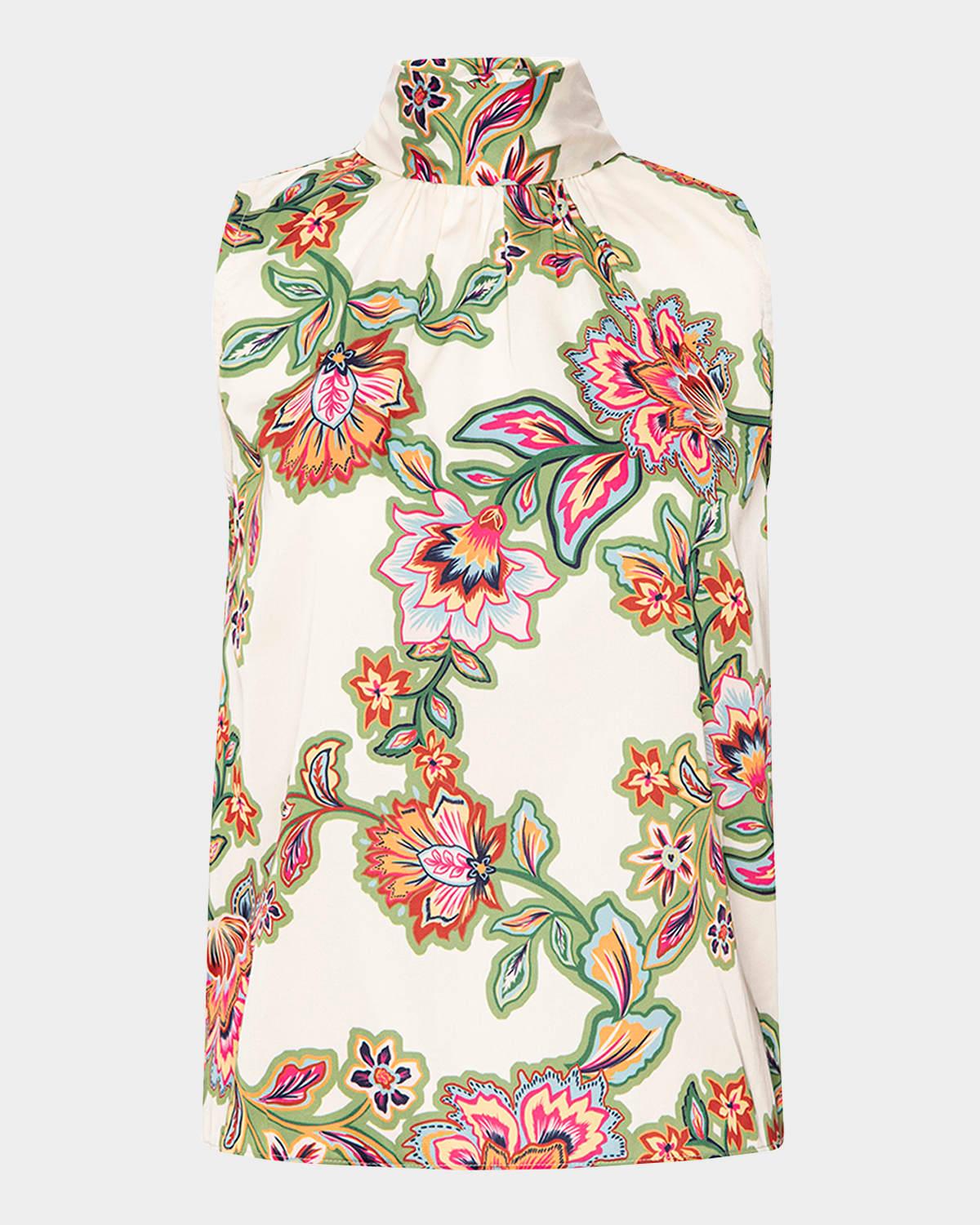 luka floral satin high-neck top