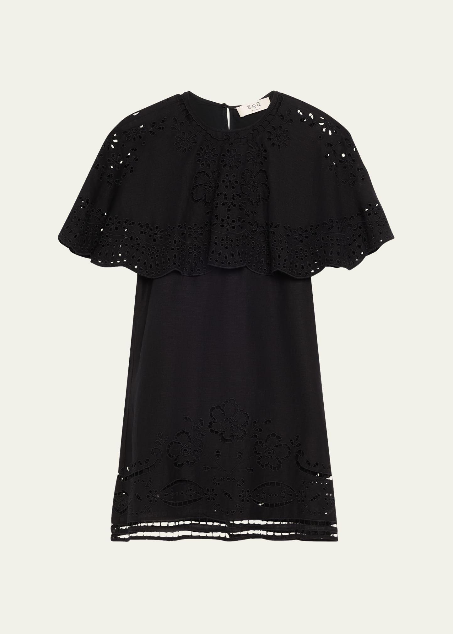 lula embroidered cape-sleeve mini dress