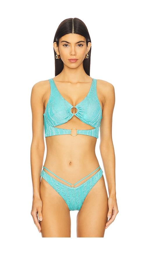 luli fama double loop bralette in teal.