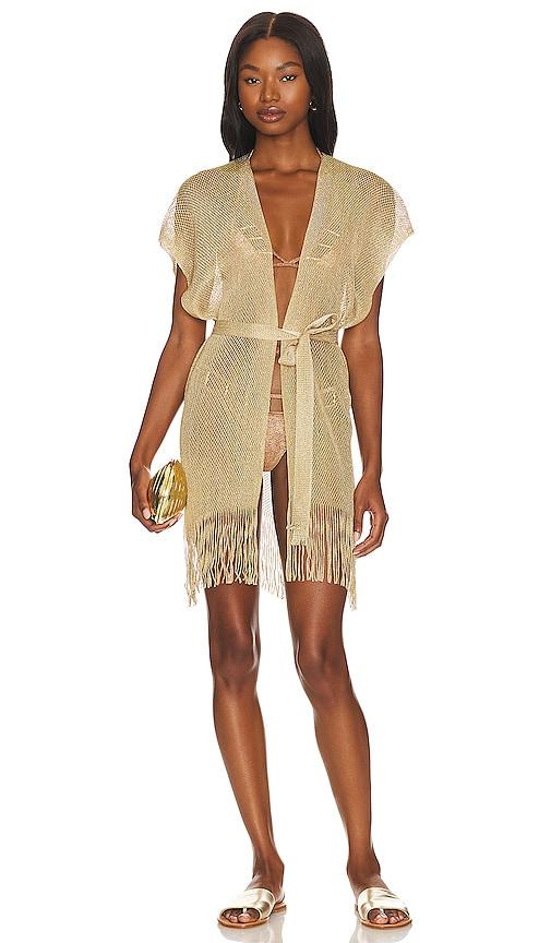 luli fama finge short caftan in metallic gold.