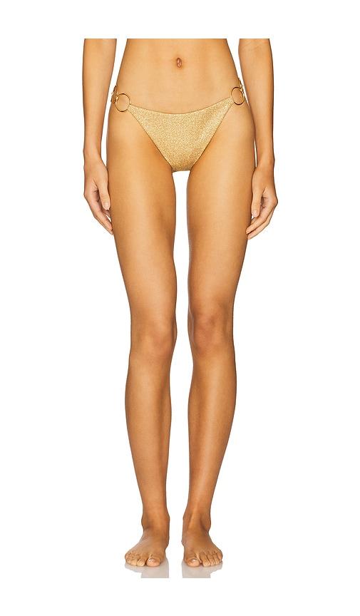 luli fama golden sunset ring brazilian bikini bottom in metallic gold.