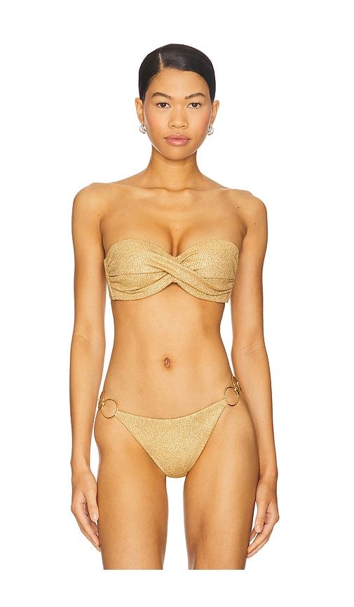 luli fama golden sunset underwire push up bikini top in metallic gold.