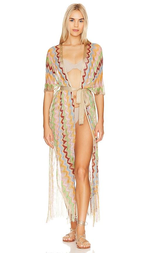 luli fama here comes the sun long poncho in beige.