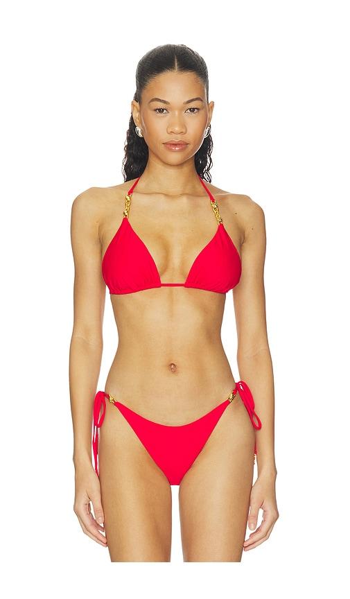 luli fama high tide knot link triangle top in red.