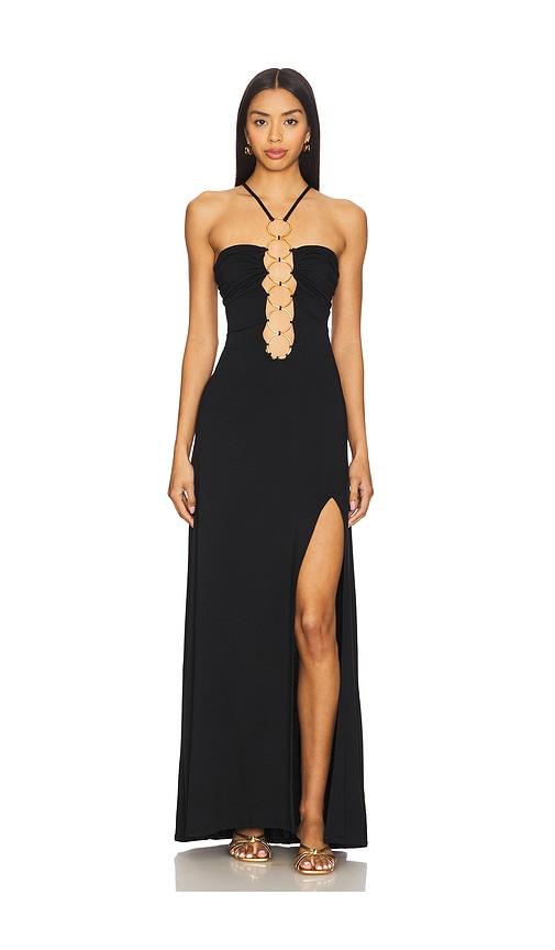 luli fama inner circle halter long dress in black.