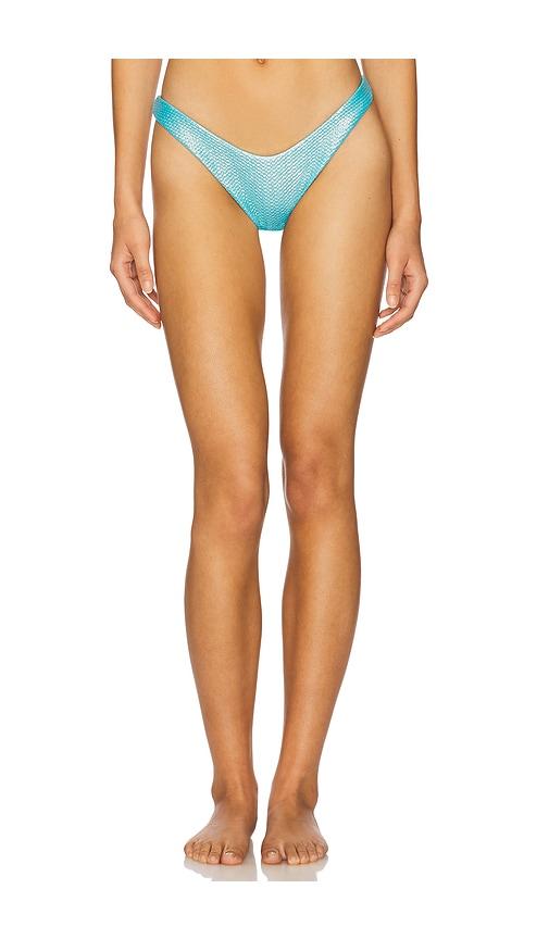 luli fama luminous high leg brazilian bikini bottom in blue.
