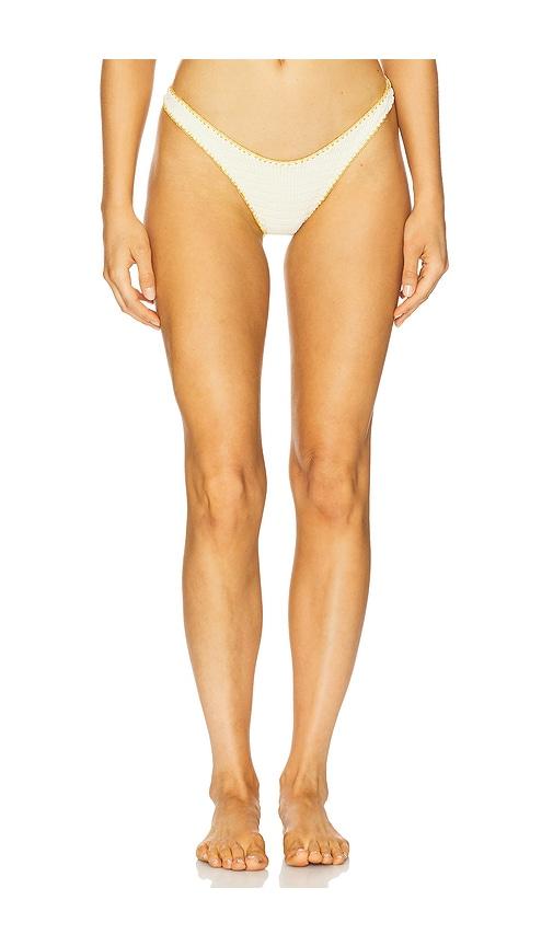 luli fama luxe stitch high leg brazilian bikini bottom in ivory.