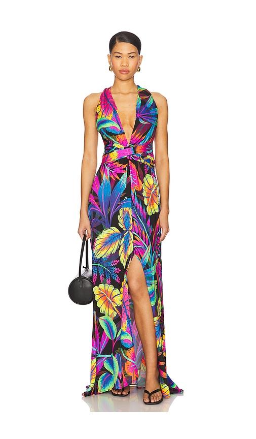 luli fama neon nights maxi dress in fuchsia,blue.