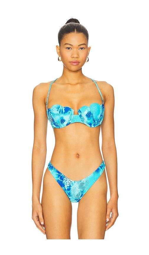 luli fama scalloped balconette bikini top in blue.