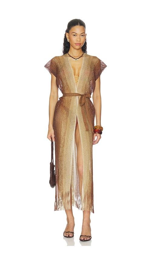 luli fama sunshine addict long caftan in brown.