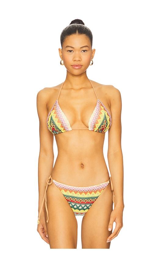 luli fama triangle bikini top in yellow,tan.