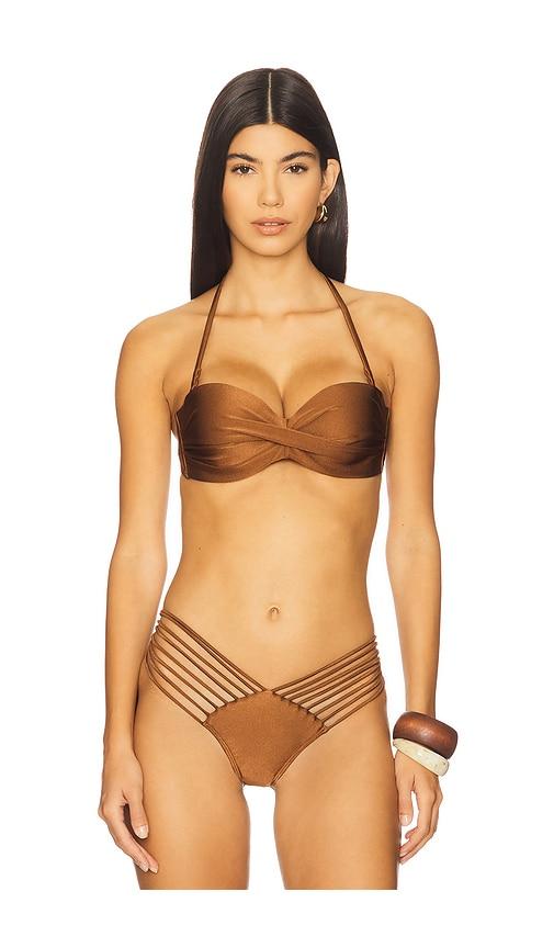 luli fama underwire push up bandeau bikini top in brown.