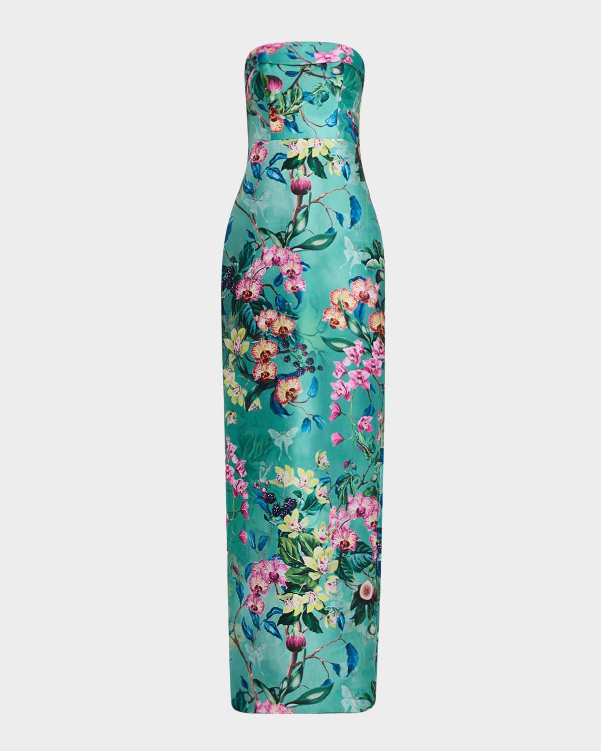 lulu floral-print mikado column gown