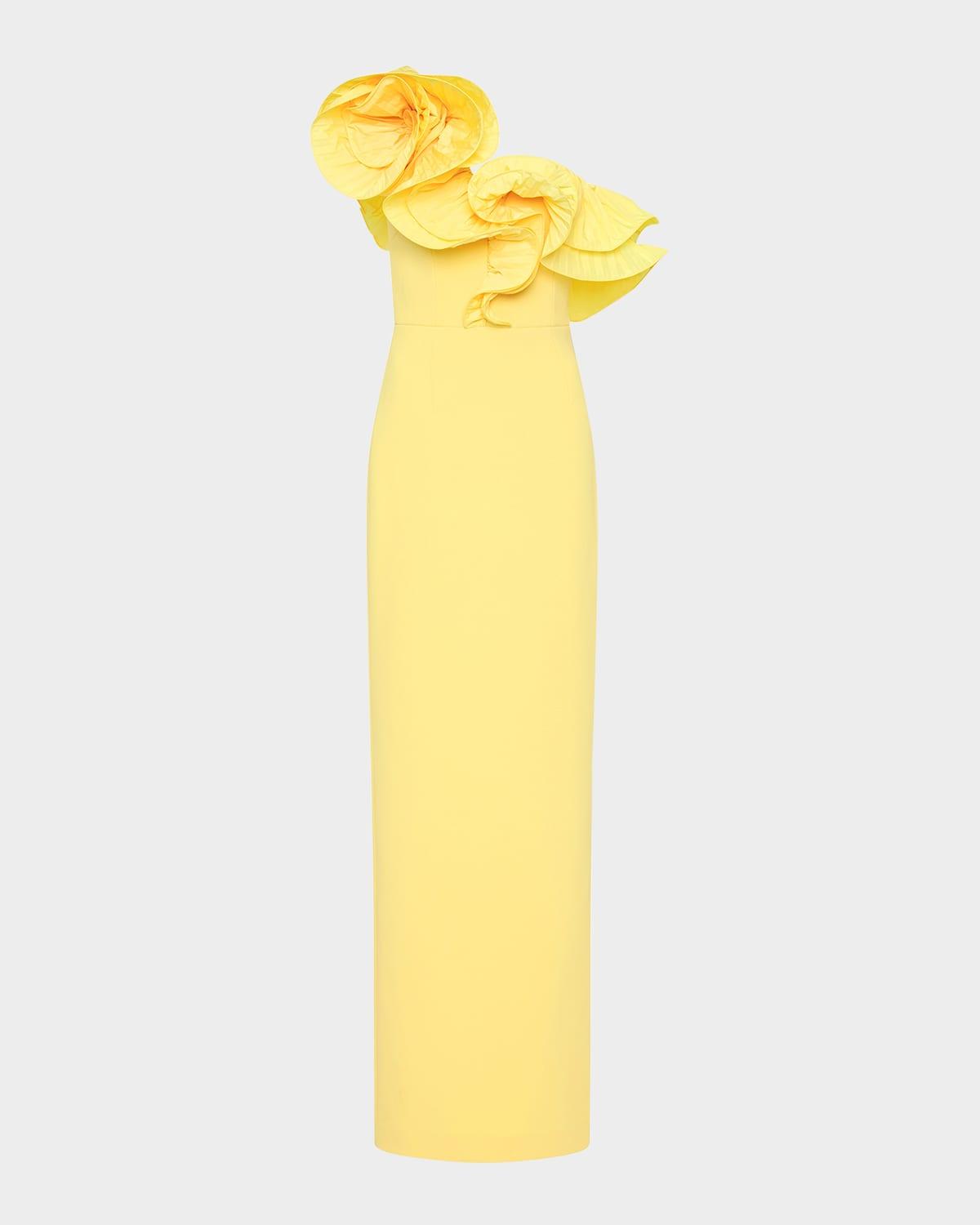 lulu one-shoulder ruffle column gown