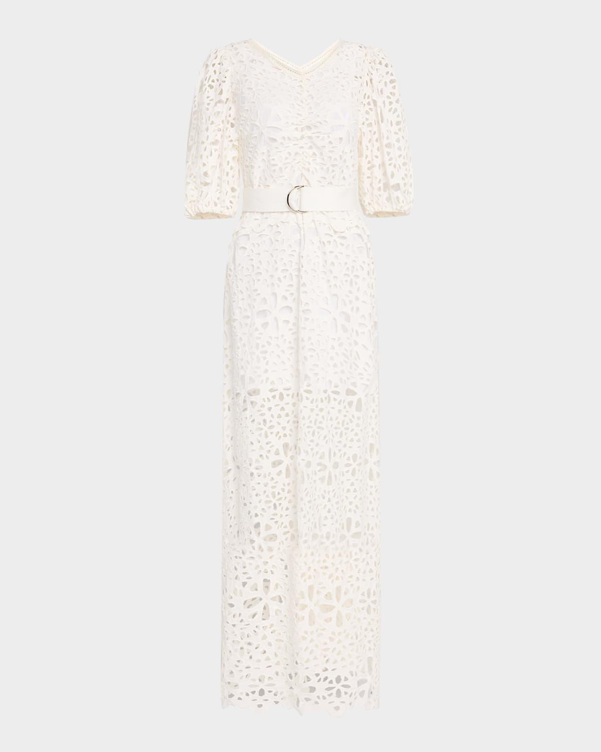 lumi puff-sleeve eyelet maxi dress
