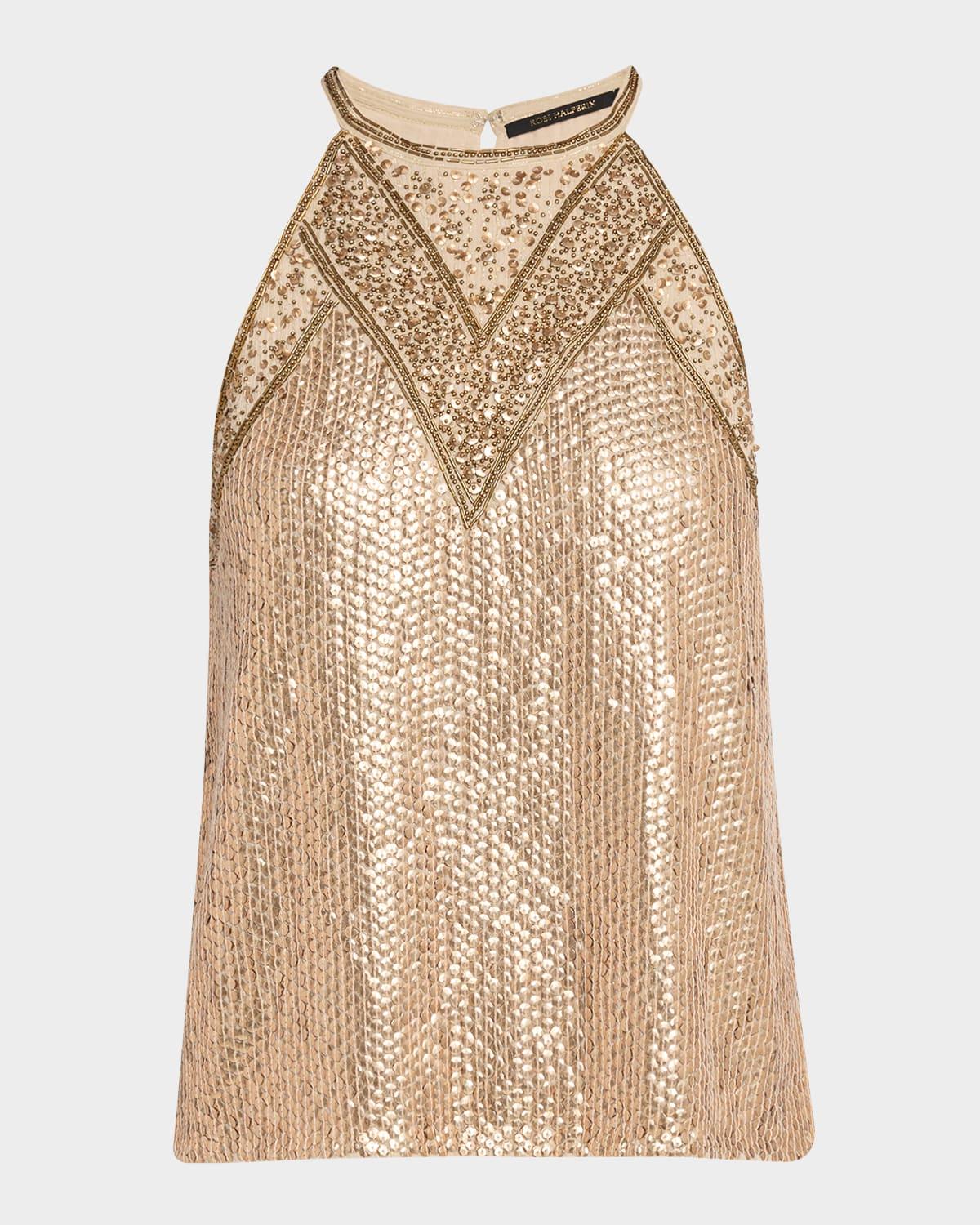 luna bead & sequin halter blouse