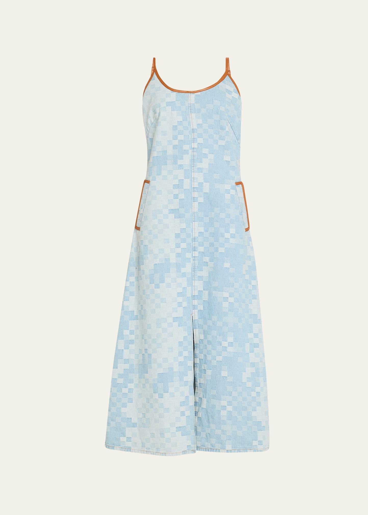 luna checkered denim midi dress