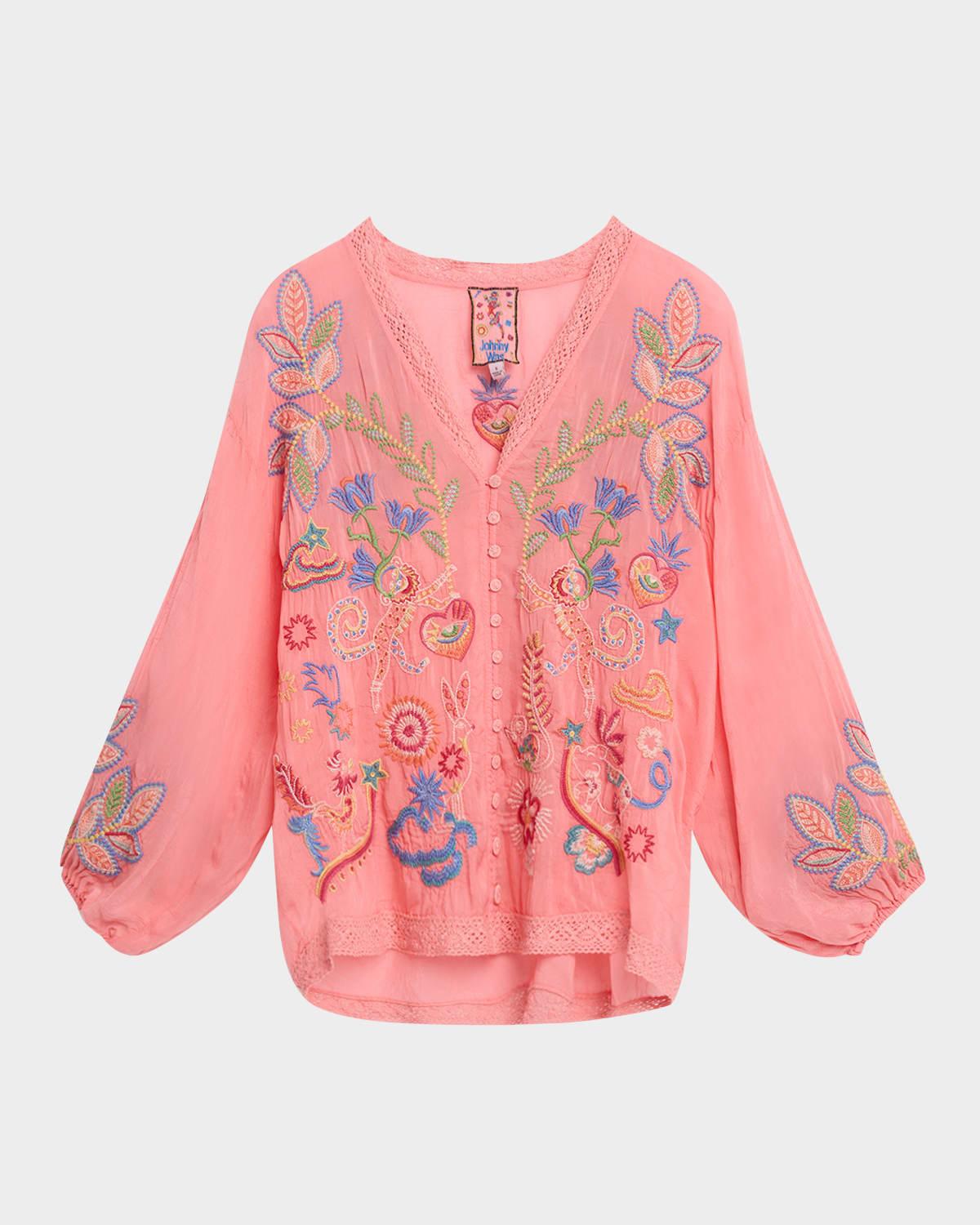 luna embroidered georgette shirt
