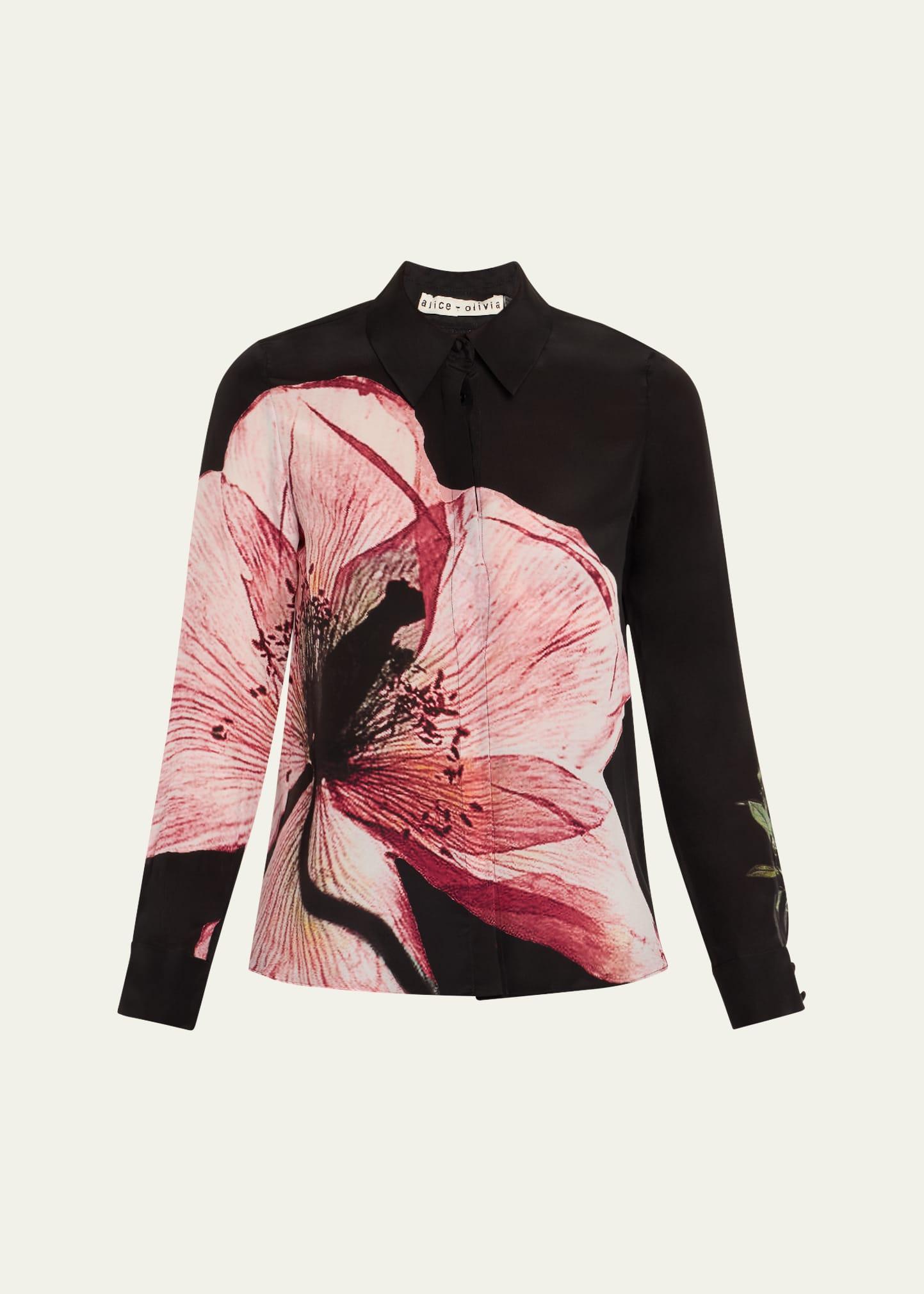 luna floral willa silk placket top