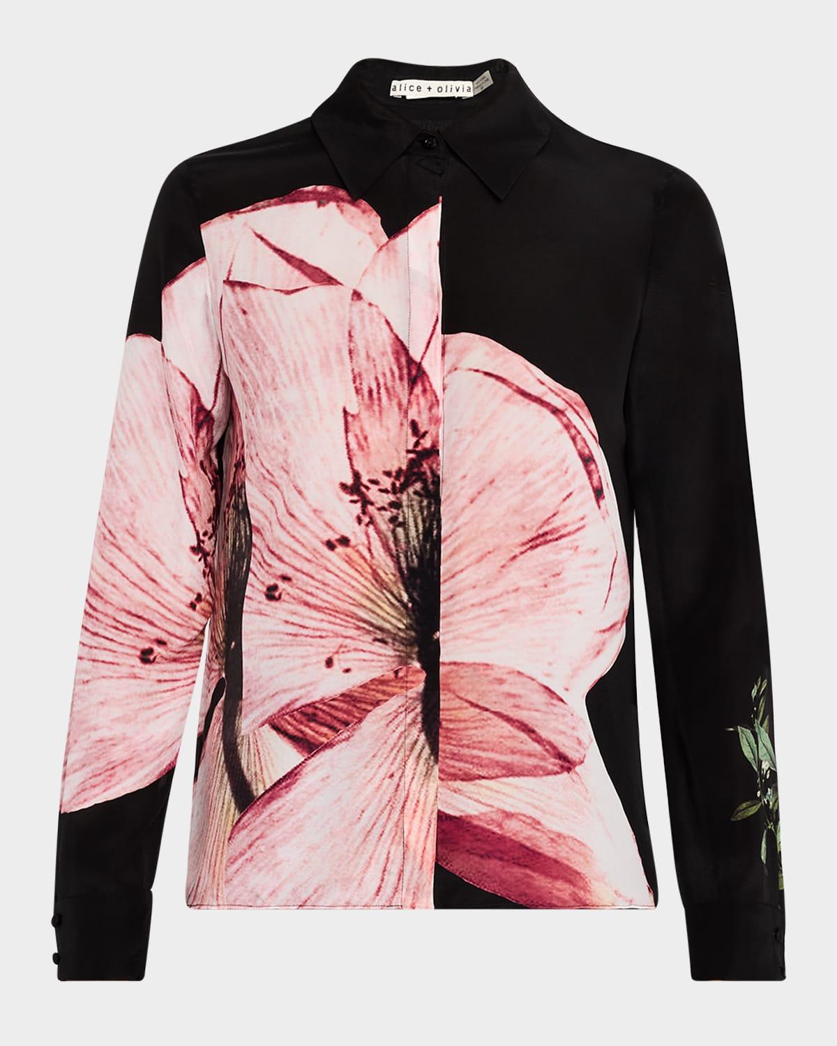 luna floral willa silk placket top