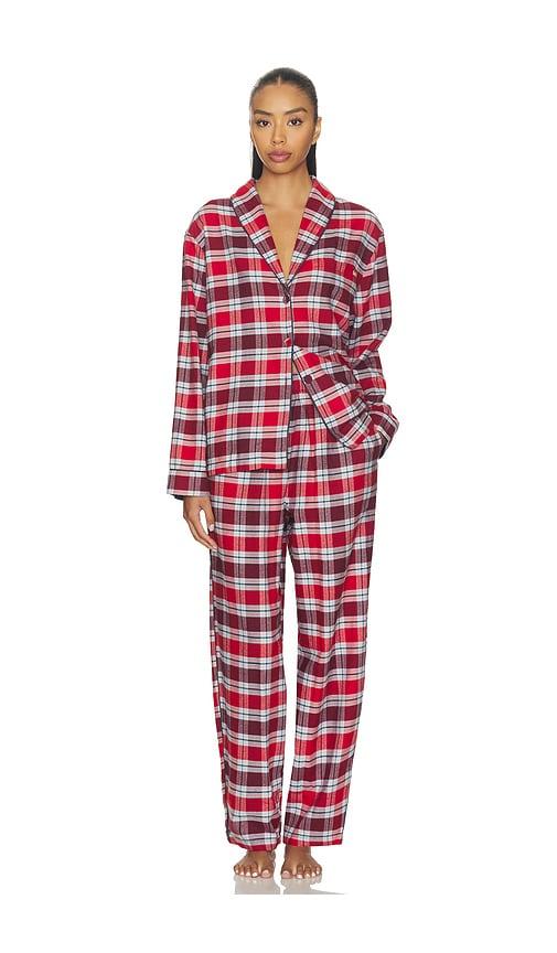 lunya brushed flannel pant set in red.