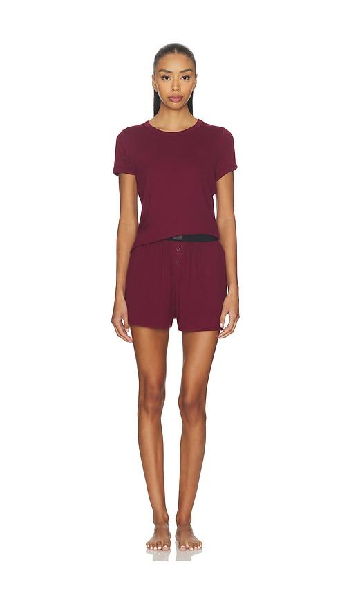 lunya rib tee short set in wine.