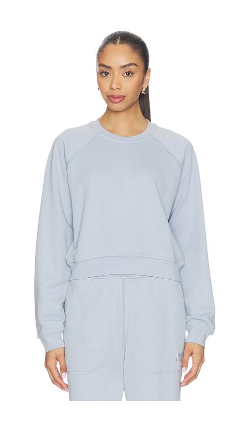lunya silksweats lightweight reversible slim fit raglan sweatshirt in blue.