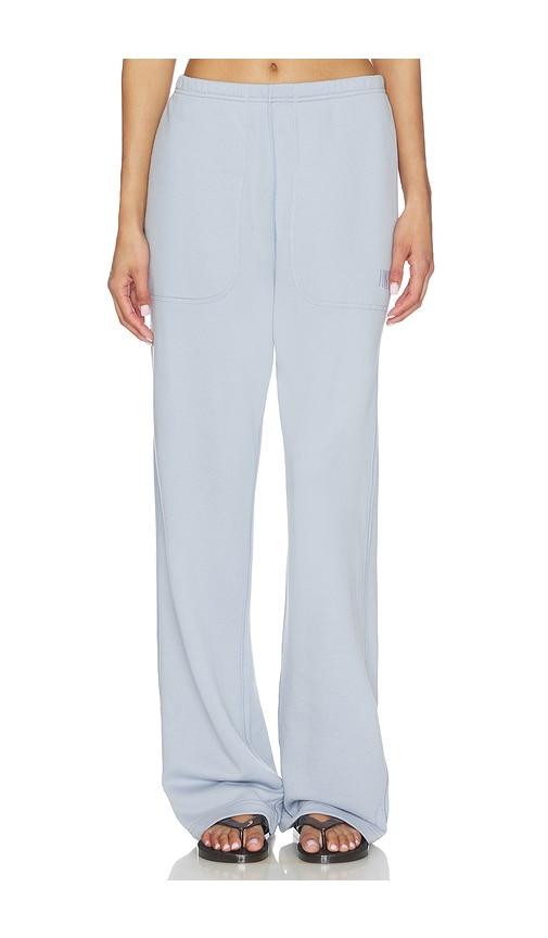 lunya silksweats lightweight reversible straight leg pant in blue.