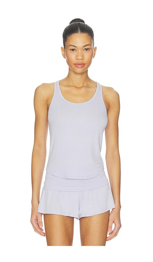 lunya soft modal rib curved hem tank top in lavender.