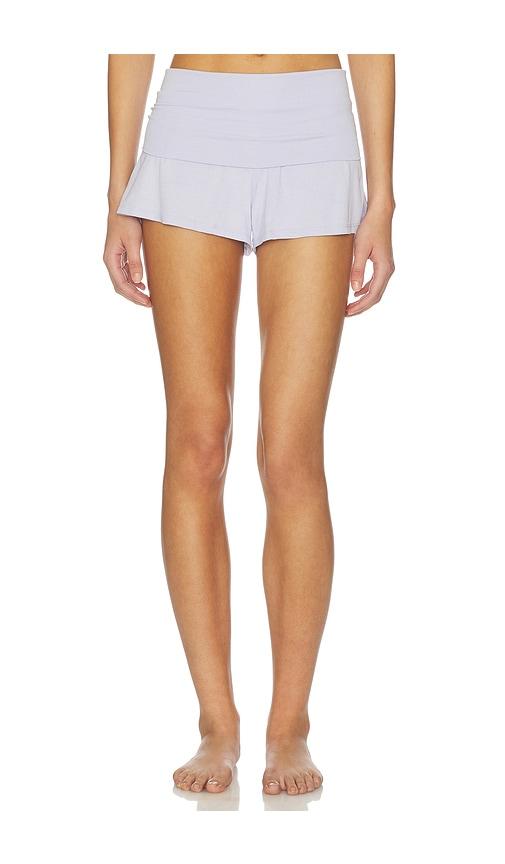 lunya soft modal rib fold over shorts in lavender.
