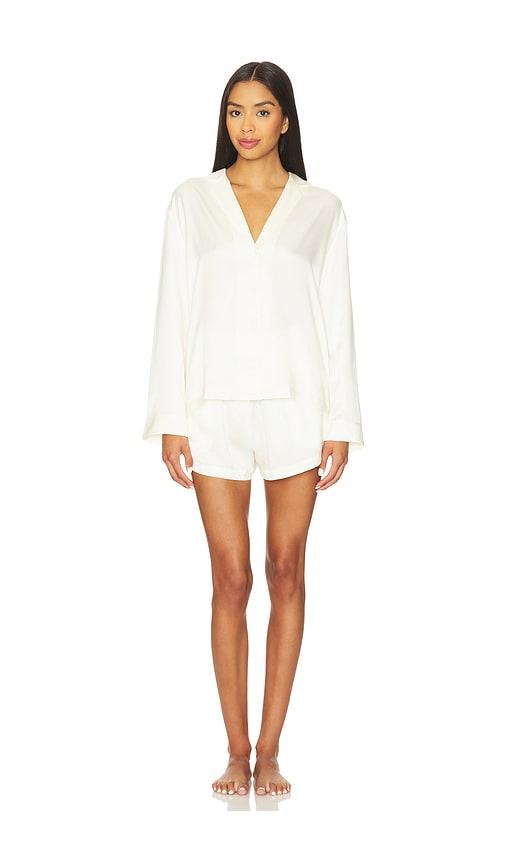 lunya washable silk button up long sleeve short set in ivory.